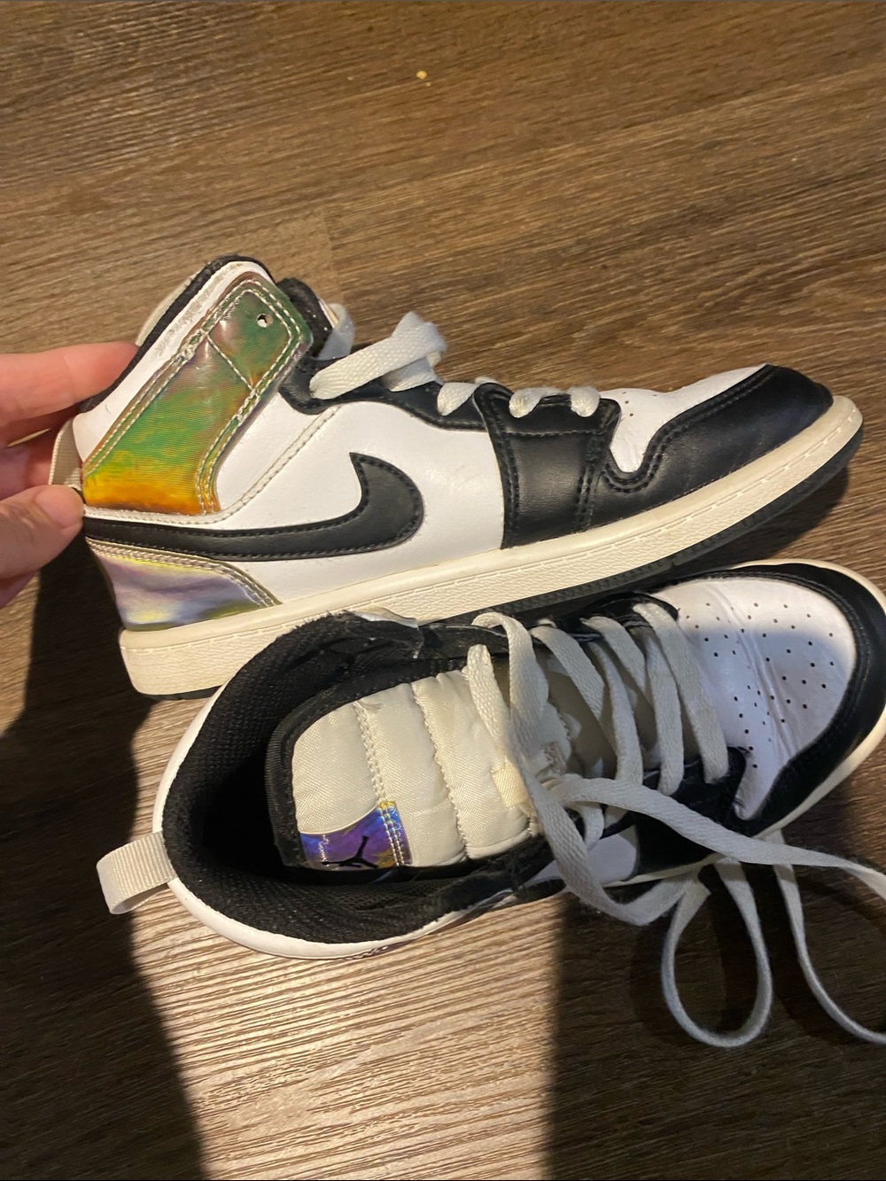 Black and White iridescent mid Jordan’s for kids